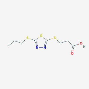 molecular formula C8H12N2O2S3 B13074221 3-{[5-(Propylsulfanyl)-1,3,4-thiadiazol-2-yl]sulfanyl}propanoic acid CAS No. 743444-50-0