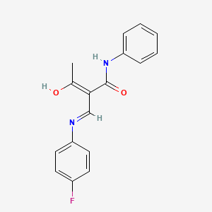 molecular formula C17H15FN2O2 B13074256 (E)-2-[(4-fluorophenyl)iminomethyl]-3-hydroxy-N-phenylbut-2-enamide 