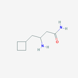 molecular formula C8H16N2O B13075325 3-Amino-4-cyclobutylbutanamide 