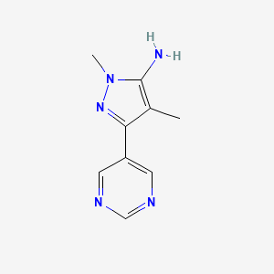 molecular formula C9H11N5 B13075370 1,4-Dimethyl-3-(pyrimidin-5-yl)-1H-pyrazol-5-amine 