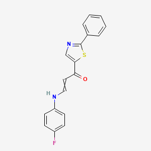 molecular formula C18H13FN2OS B1307546 3-(4-Fluoroanilino)-1-(2-phenyl-1,3-thiazol-5-yl)-2-propen-1-one 