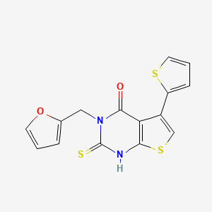 molecular formula C15H10N2O2S3 B13075534 3-(2-furylmethyl)-2-mercapto-5-thien-2-ylthieno[2,3-d]pyrimidin-4(3H)-one CAS No. 743452-36-0