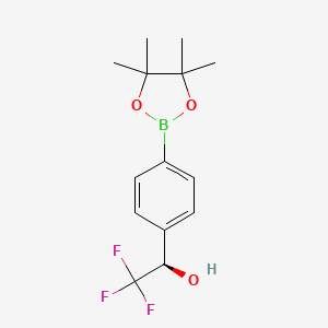 molecular formula C14H18BF3O3 B13075756 (R)-2,2,2-Trifluoro-1-(4-(4,4,5,5-tetramethyl-1,3,2-dioxaborolan-2-yl)phenyl)ethanol 