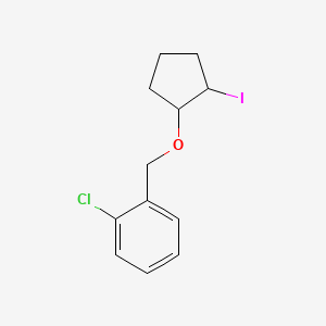 molecular formula C12H14ClIO B13075835 1-Chloro-2-{[(2-iodocyclopentyl)oxy]methyl}benzene 