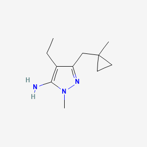 molecular formula C11H19N3 B13075896 4-Ethyl-1-methyl-3-[(1-methylcyclopropyl)methyl]-1H-pyrazol-5-amine 