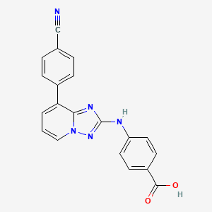 molecular formula C20H13N5O2 B13075929 4-((8-(4-Cyanophenyl)-[1,2,4]triazolo[1,5-a]pyridin-2-yl)amino)benzoic acid CAS No. 1202618-28-7