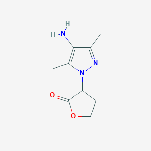 molecular formula C9H13N3O2 B13075946 3-(4-amino-3,5-dimethyl-1H-pyrazol-1-yl)oxolan-2-one 