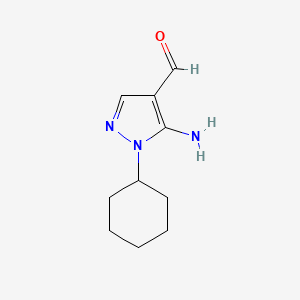 molecular formula C10H15N3O B13076087 5-Amino-1-cyclohexyl-1H-pyrazole-4-carbaldehyde 