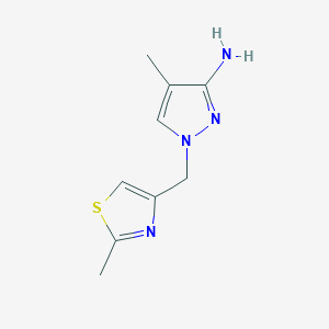 molecular formula C9H12N4S B13076102 4-methyl-1-[(2-methyl-1,3-thiazol-4-yl)methyl]-1H-pyrazol-3-amine 