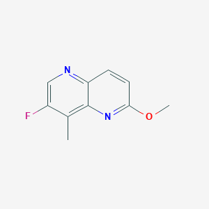 molecular formula C10H9FN2O B13076490 7-Fluoro-2-methoxy-8-methyl-1,5-naphthyridine 