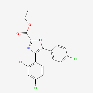 molecular formula C18H12Cl3NO3 B13076512 Ethyl 5-(4-chlorophenyl)-4-(2,4-dichlorophenyl)oxazole-2-carboxylate 