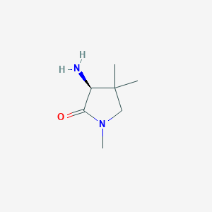 molecular formula C7H14N2O B13076585 (3S)-3-Amino-1,4,4-trimethylpyrrolidin-2-one 