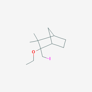 molecular formula C12H21IO B13076678 2-Ethoxy-2-(iodomethyl)-3,3-dimethylbicyclo[2.2.1]heptane 