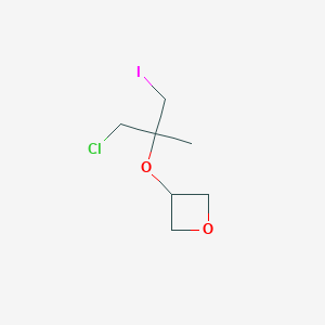 molecular formula C7H12ClIO2 B13076840 3-[(1-Chloro-3-iodo-2-methylpropan-2-yl)oxy]oxetane 