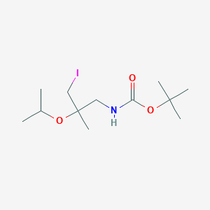 molecular formula C12H24INO3 B13076940 tert-Butyl N-[3-iodo-2-methyl-2-(propan-2-yloxy)propyl]carbamate 