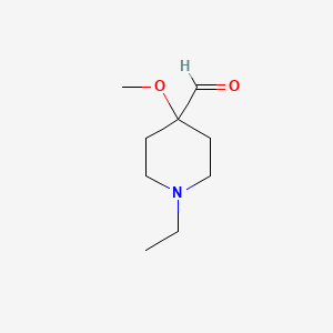 molecular formula C9H17NO2 B13076941 1-Ethyl-4-methoxypiperidine-4-carbaldehyde 