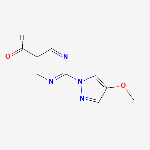 molecular formula C9H8N4O2 B13077038 2-(4-Methoxy-1H-pyrazol-1-yl)pyrimidine-5-carbaldehyde 