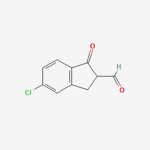 molecular formula C10H7ClO2 B13077081 5-Chloro-1-oxo-2,3-dihydro-1H-indene-2-carbaldehyde 