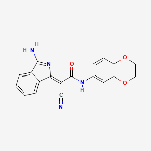 molecular formula C19H14N4O3 B13077203 2-(3-amino-1H-isoindol-1-ylidene)-2-cyano-N-(2,3-dihydro-1,4-benzodioxin-6-yl)acetamide 