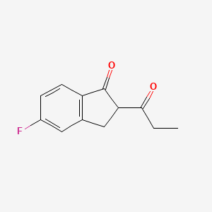 molecular formula C12H11FO2 B13077212 5-Fluoro-2-propanoyl-2,3-dihydro-1H-inden-1-one 