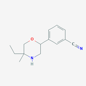 molecular formula C14H18N2O B13077227 3-(5-Ethyl-5-methylmorpholin-2-yl)benzonitrile 