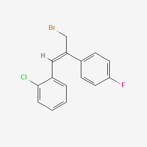 molecular formula C15H11BrClF B13077229 1-[(E)-3-bromo-1-(2-chlorophenyl)prop-1-en-2-yl]-4-fluorobenzene 