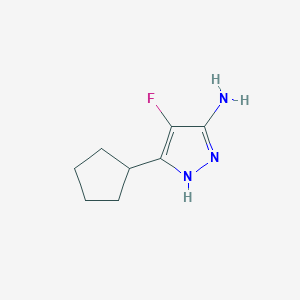 molecular formula C8H12FN3 B13077267 3-Cyclopentyl-4-fluoro-1H-pyrazol-5-amine 