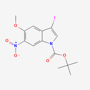 molecular formula C14H15IN2O5 B13077286 tert-Butyl 3-iodo-5-methoxy-6-nitro-1H-indole-1-carboxylate 