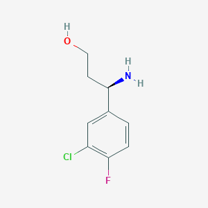 molecular formula C9H11ClFNO B13077427 (3R)-3-Amino-3-(3-chloro-4-fluorophenyl)propan-1-OL 