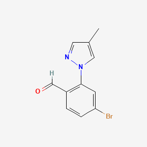 molecular formula C11H9BrN2O B13077526 4-Bromo-2-(4-methyl-1H-pyrazol-1-YL)benzaldehyde 