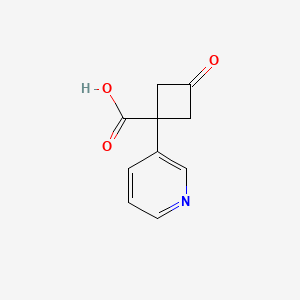 molecular formula C10H9NO3 B13077569 3-Oxo-1-(pyridin-3-yl)cyclobutane-1-carboxylic acid 