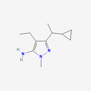 molecular formula C11H19N3 B13077774 3-(1-cyclopropylethyl)-4-ethyl-1-methyl-1H-pyrazol-5-amine 