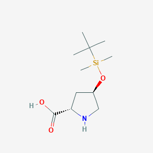 molecular formula C11H23NO3Si B13077876 L-Proline, 4-[[(1,1-dimethylethyl)dimethylsilyl]oxy]-, (4R)- 