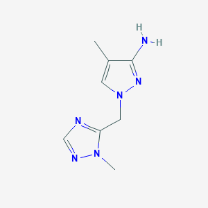 molecular formula C8H12N6 B13078077 4-Methyl-1-[(1-methyl-1H-1,2,4-triazol-5-YL)methyl]-1H-pyrazol-3-amine 