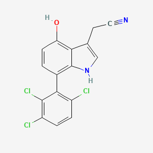 molecular formula C16H9Cl3N2O B13078717 4-Hydroxy-7-(2,3,6-trichlorophenyl)indole-3-acetonitrile 