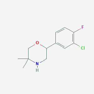 molecular formula C12H15ClFNO B13078718 2-(3-Chloro-4-fluorophenyl)-5,5-dimethylmorpholine 