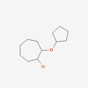 molecular formula C12H21BrO B13079244 1-Bromo-2-(cyclopentyloxy)cycloheptane 