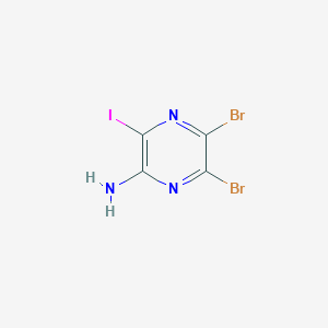 molecular formula C4H2Br2IN3 B13079383 5,6-Dibromo-3-iodopyrazin-2-amine 