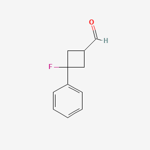 molecular formula C11H11FO B13079406 3-Fluoro-3-phenylcyclobutane-1-carbaldehyde 