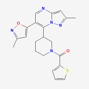 (3-(2-Methyl-6-(3-methylisoxazol-5-yl)pyrazolo[1,5-a]pyrimidin-7-yl)piperidin-1-yl)(thiophen-2-yl)methanone