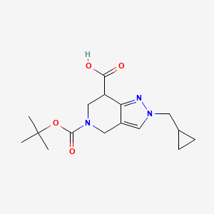 molecular formula C16H23N3O4 B13079533 5-(tert-Butoxycarbonyl)-2-(cyclopropylmethyl)-4,5,6,7-tetrahydro-2H-pyrazolo[4,3-c]pyridine-7-carboxylic acid 