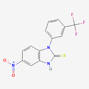 molecular formula C14H8F3N3O2S B13079893 5-nitro-1-[3-(trifluoromethyl)phenyl]-1H-1,3-benzodiazole-2-thiol 