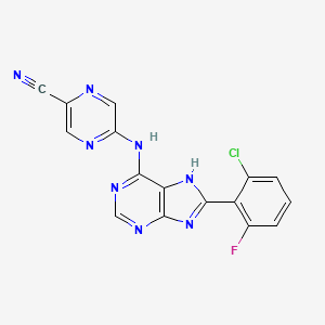 molecular formula C16H8ClFN8 B13080137 5-((8-(2-Chloro-6-fluorophenyl)-7H-purin-6-yl)amino)pyrazine-2-carbonitrile 