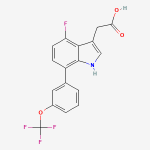 molecular formula C17H11F4NO3 B13080202 4-Fluoro-7-(3-(trifluoromethoxy)phenyl)indole-3-acetic acid 