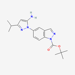 molecular formula C18H23N5O2 B13080269 tert-butyl 5-(5-amino-3-isopropyl-1H-pyrazol-1-yl)-1H-indazole-1-carboxylate 