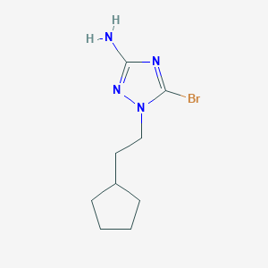 molecular formula C9H15BrN4 B13080340 5-Bromo-1-(2-cyclopentylethyl)-1H-1,2,4-triazol-3-amine 