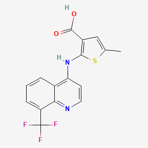 molecular formula C16H11F3N2O2S B13080418 5-Methyl-2-((8-(trifluoromethyl)quinolin-4-yl)amino)thiophene-3-carboxylic acid 