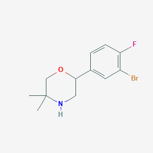 molecular formula C12H15BrFNO B13080439 2-(3-Bromo-4-fluorophenyl)-5,5-dimethylmorpholine 