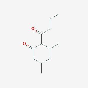 molecular formula C12H20O2 B13080586 2-Butanoyl-3,5-dimethylcyclohexan-1-one 