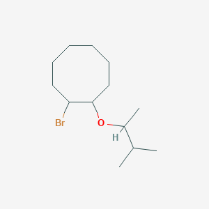 molecular formula C13H25BrO B13080825 1-Bromo-2-[(3-methylbutan-2-yl)oxy]cyclooctane 